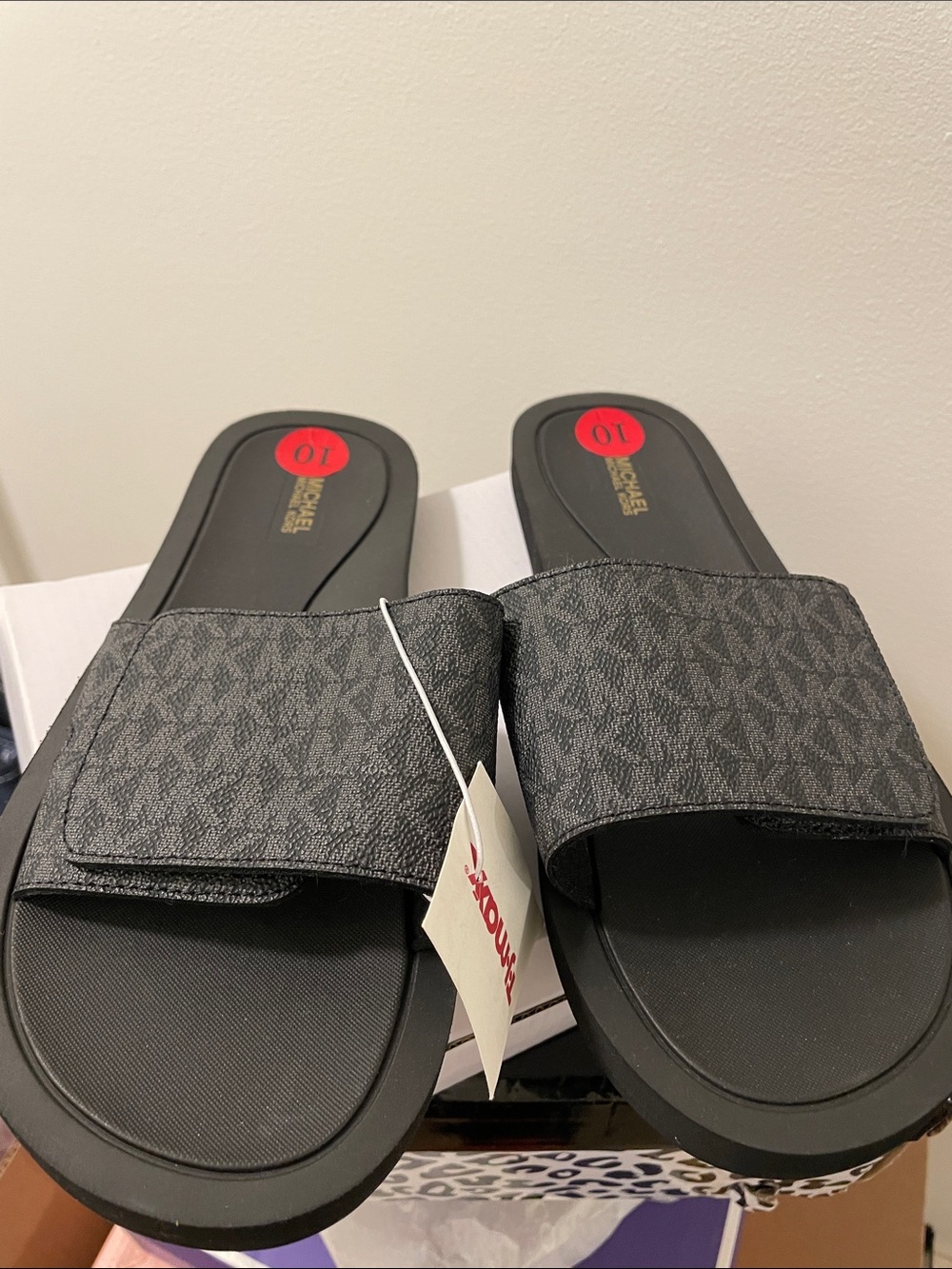 Michael Kors Men's Charcoal Patterned Slide Sandals